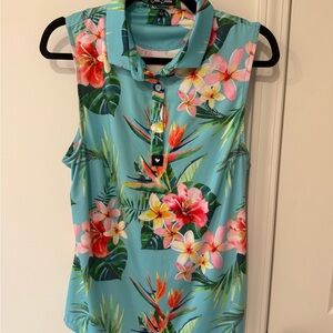 Bad Birdie Pink and Orange Sleeveless Polo Blouse